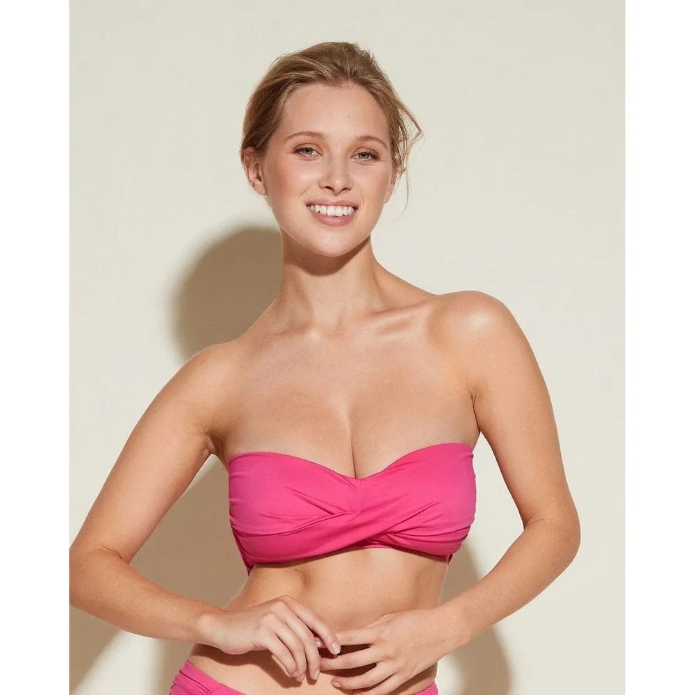 Cosabella Curvy Pink Convertible Halter Bandeau Bikini Set Ruched‎ Bottoms